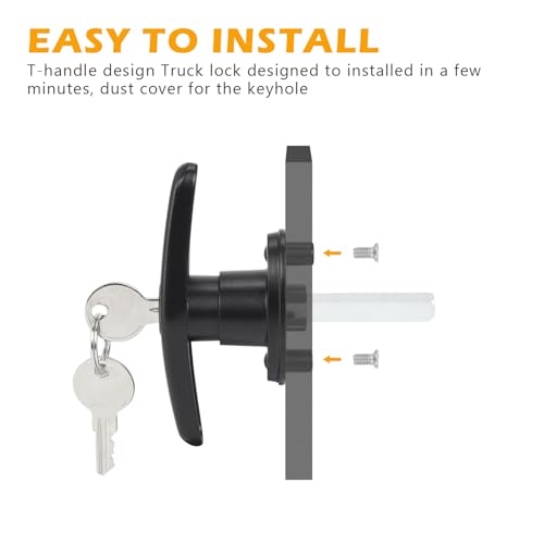 Truck Cap T-Handle Lock Set (Left & Right), Keyed Alike Black Replacement Kit for Camper Shell Topper, Complete Pair (Cam Locks Not Included) - style: Key Lock(Left & Right)