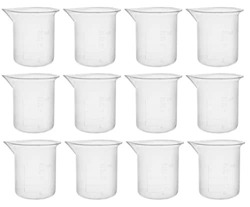 EISCO (Pack of 12) Plastic Beaker, 25ml - Polypropylene Plastic - Raised Graduations, Tapered Spout - Euro Design