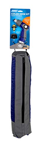 Camco 40’ Coiled Water Nozzle with Adjustable Spray Pattern Kit – Hose Design Prevents Kinking and Tangling, for Car Washing and Gardening (41982) - style: 40' Coiled Water Hose Kit
