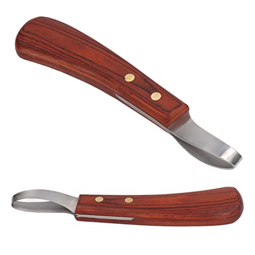 Hoof Knife for Horses, 7.68in Loop Horse Hoof Knife, Stainless Steel Hoof Trimming Knife, Multifunctional Farrier Tool with Ergonomic Rubberwood Handle for Horse Cattle