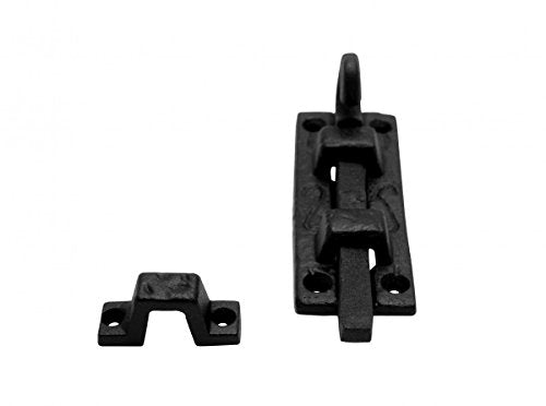 Renovators Supply Manufacturing Door Lock Latch 4 in. Black Wrought Iron Pig Tail Tip Styled Offset Slide Bolt Latch with Mounting Hardware - size: Pack of 1, style: 4 inch – Block Mount Curled Tail