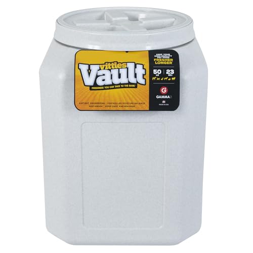 Vittles Vault Airtight Pet Food Storage Container + Scoop, Fits Up to 50lbs | Stores Dog Kibbles, Bird Seed, Oatmeal, Rice, Flour and Cereal in BPA Free Plastic, Sealed Airtight, Made in USA, with Scoop - size: 14.0"L x 14.0"W x 20.2"H
