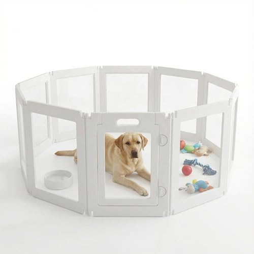 10Pcs Free Angle Plastic Dog Playpen, All-in-One Assemble Playpen Divider, Durable Safety Play Pen Indoors, Puppy, Cat, Small Animal (White, 59.06" × 39.37" × 23.6")