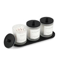 3 Pack Qtip Holder - Bathroom Organizers and Storage, Cotton Round Swab Holder Dispenser Cotton Ball Holder with Tray, Glass Apothecary Jars with Lids, Floss Pick Containers - ms black