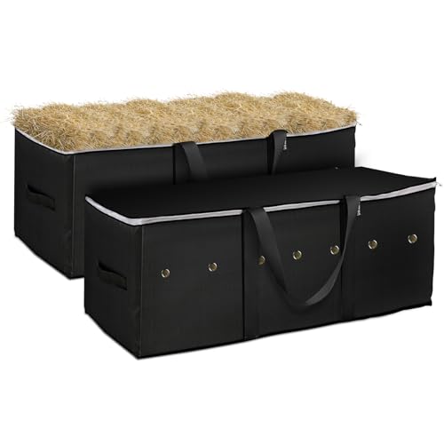 2 Pack 600D Heavy Duty Oxford Horse Hay Storage Bags | 44×20×16 Inches Extra Large Hay Storage Bags for Horses, Cattle, Goats & Sheep /Black - size: 2 Pcs