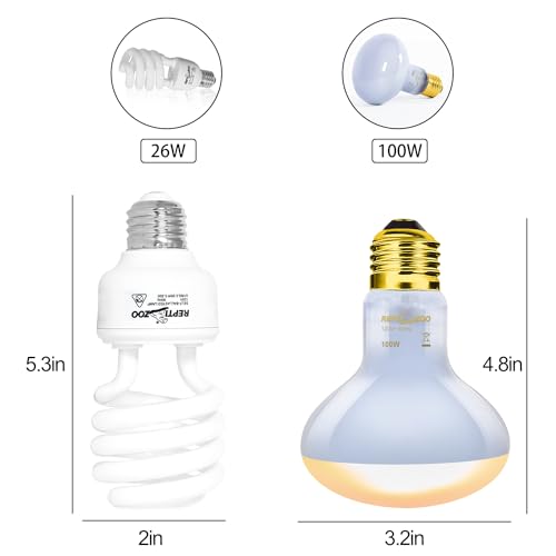 REPTI ZOO Dual Reptile Light Fixture Reptile Heat Lamp Combo Pack, 100W UVA Daylight Basking Spot Light and 26W UVA UVB Reptile Light Energy Saving Spiral Compact Lamp UVB Bulb 5.0 - style: Tropical UVB & HEAT Dual Dome Lighting Kit
