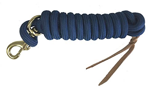 9 Ft Nylon Lead Rope, 5/8 in, Leather Popper - color: Navy Blue