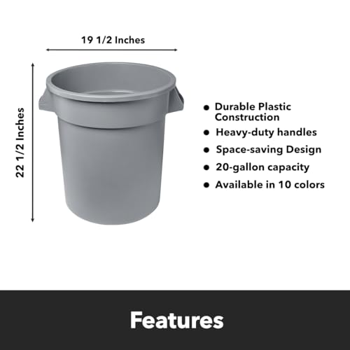 Feed and Seed Storage Container, 20 Gallon Gray Round Commercial Trash Can/Ingredient Bin, Food Storage Plastic Bin, Use in Agricultural, Gardening, or Household - color: Gray, size: 20 Gallon Container Only