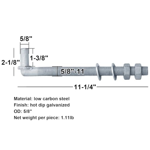 4 Pack 5/8" J-Bolt Gate Hinges, Threaded Post Hinge Pin, 5/8" x 11-1/4" | For Cattle Fence - size: 5/8" x 11-1/4"