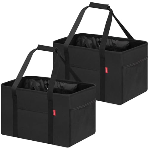 LHZK 2 Pack Utility Tote Bag with Metal Wire Frame and the Sides Rinforced, Large Tote Bag with Handle, Reusable Grocery Bags Foldable, Beach Bag, Car Tote (Black, 18.5''x11.8''x11.5'') - color: Black, size: 18.5''x11.8''x11.5''-2 Pack