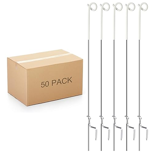 Therwen 50 Pcs 41 Inches Pig Tail Step in Fence Post Heavy Duty Pig Tail Fence Post Metal Spring Steel Posts for Fencing for Garden Horse Cattle Farm, White