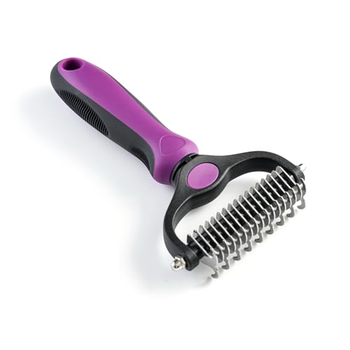 WePet Grooming Rake for Dogs & Cats, Double-Sided Deshedding Brush, Extra-Wide Dematting Tool, Slicker Comb for Undercoat & Loose Hair Removal, Reduces Shedding by 95%, Purple, Large - color: Purple, size: Large
