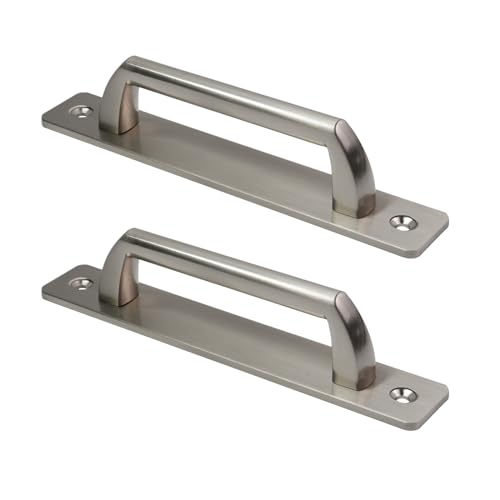 Sliding Barn Door Handle, 5"(127 mm) Hole Center, 2PCS(Silver) | Gate Handle Aluminium Alloy Closet Door Handles with Plate,Total length 6 inch Door Pull Handle - color: Silver
