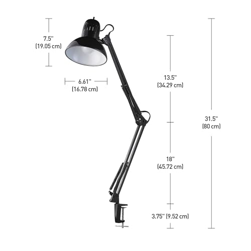 Globe Electric 12641 Architect 32" Swing-Arm Clamp-On Lamp, Black Architect, Finish, LED Bulb Included - color: Black, Architect, size: 32 inches