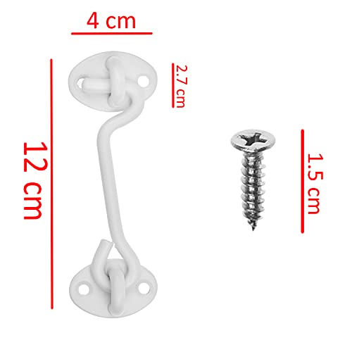 Eco-Fused 4-inch Heavy Duty Hook and Eye Latch - 1x Barn Door Lock (White), 4X Mounting Screws - Powder Coated Stainless Steel Hooks for Door, Windows, Sheds, Fences, Gates, Closets, Cabinets - color: 1 set: 4 inch - White