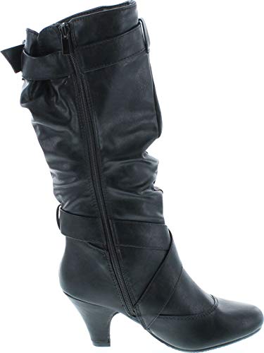 Forever Link Maggie-39 Women's Fashion Low Heel Zipper Slouchy Mid-Calf Boots Shoes - color: Black, size: 7