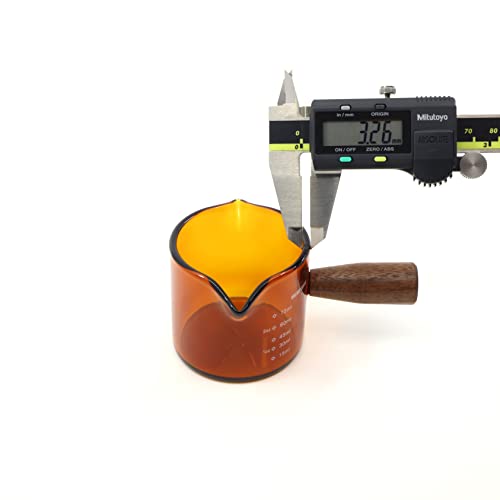 Amber 3.5oz Espresso Shot Glass Double Spouts with American Walnut Handle, Double Spout Glass Measuring Cup, Milk Frothing Pitcher - color: Amber