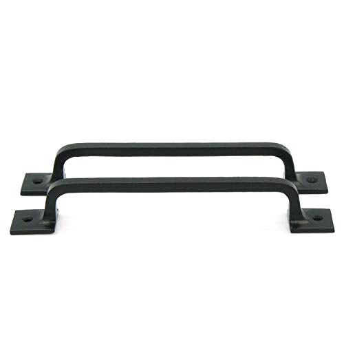 CRAFTSMAN ROAD Black Cast Iron Pull Handles 9 inch (Squared Base, Set of 2) - Cabinet Door Handles, Gate Handle Pull, Barn Door Hardware, Grab Handles - size: 9 Inch