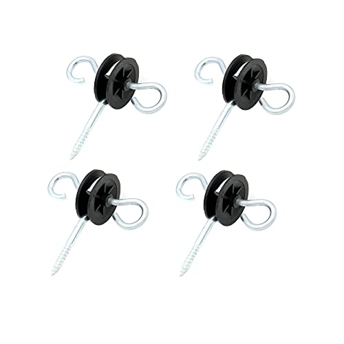 2 Rings Electric Fence Screw-in Gate Handle Anchor, Black, 4 | Wood Post Screw-in Insulator