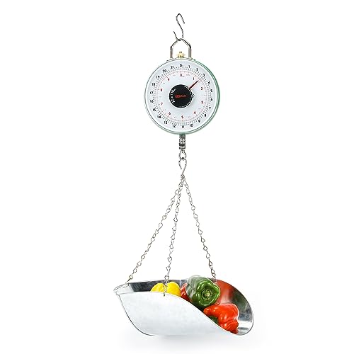 Tada 22LBS Double-Sided Dial Mechanical Hanging Scale with Scoop/Chain for Farm, Kitchen Food and Produce Weighing | Scoop/Chain for Farm, Kitchen Food and Produce Weighing