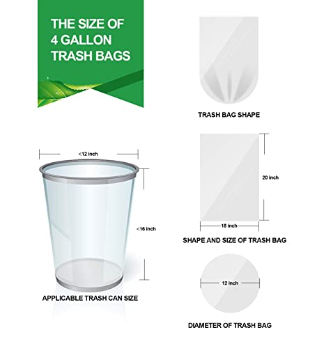 FORID Clear Small Trash Bags, 4 Gallon Garbage Bags, Wastebasket Bin Liners 220 Count Plastic Trash Bags for Bathroom Bedroom Office Garbage Can 15 Liters - Durable & Thick Trash Bag - size: 220 Count (Pack of 1), style: Clear 4 Gal