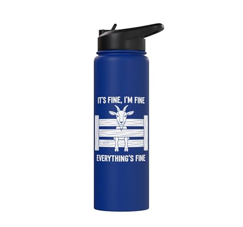 It's Fine I'm Fine Everything's Fine Goat Farm Mom Funny Kid Stainless Steel Insulated Water Bottle - color: Royal Blue