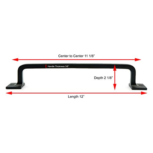 CRAFTSMAN ROAD Black Cast Iron Pull Handles 12 inch (Squared Base, Set of 2) - Cabinet Door Handles, Gate Handle Pull, Barn Door Hardware, Grab Handles (Pack of 2) - size: 12 Inch (Pack of 2)