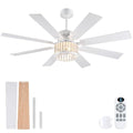 NKPU 52" Farmhouse Crystal Ceiling Fans with Lights and Remote, Chandelier Industrial Ceiling Fan with Dual 8 Blades, 6 Speed Reversible Motor, Timing, White Ceiling Fan for Living room, Bedroom - color: White