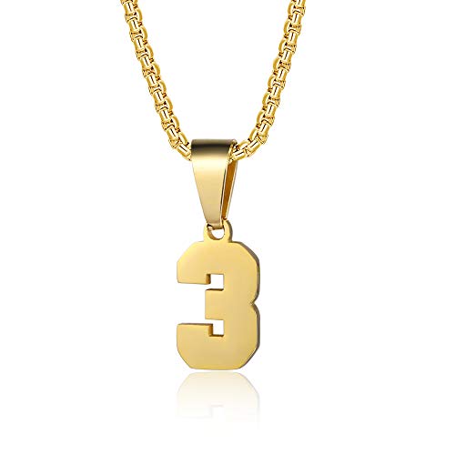 Number Necklaces Personalized Necklaces 18K Gold Plated Initial Number Pendant Stainless Steel Chain Sports Necklaces for Men Women - color: Gold, style: 3