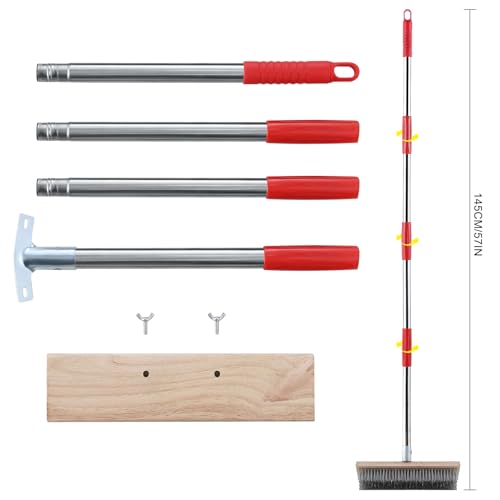 Mitclear Heavy Duty Wire Broom with Telescopic Handle(57IN), Stiff Metal Bristle Brush for Removing Weed Moss, Outdoor Floor Scrub Brush for Patio, Deck, Garden, Concrete, Garage