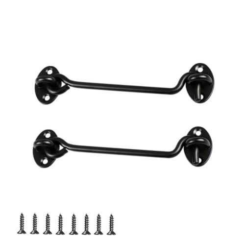 2 pcs Barn Door Lock Gate Latch,6 Inch Black Hook and Eye Latch Heavy Duty Screen Latches Hardware Stainless Steel Gate Lock Cabin Hooks for Sliding Door Bedroom Outdoor Window Cabinet Bathroom