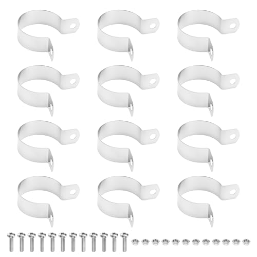 M METERXITY 12-Pack 1-5/16" Brace Bands Chain Link Fence Parts | Galvanized Steel Chain Link Brace Band with Bolts and Nuts for Fence, Gate, Posts, Rust-Resistant [Silver] - size: 1-5/16"