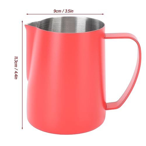 480ML Milk Frothing Pitcher,Steaming Pitcher,Milk Frother Cup,Coffee Frothing Cup 304 Stainless Steel Milk Frother Jug Point Mouth Latte Art Pitcher with Inner Scale(red) - color: Red
