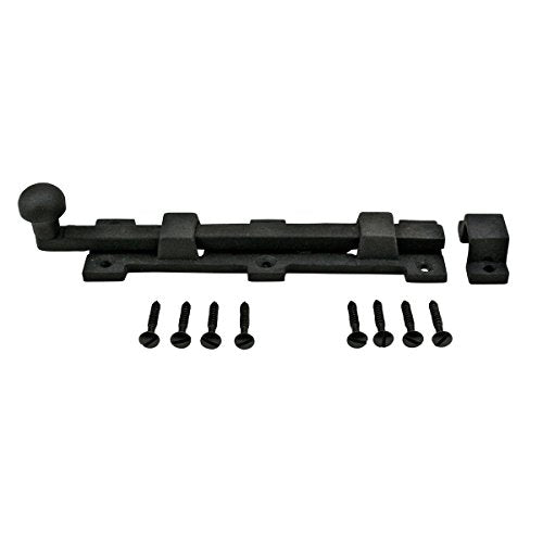 Renovators Supply Manufacturing Slide Bolt Latch 8 3/4 in. Black Wrought Iron Ball Tip Style Slide Bolt with Mounting Hardware - size: Pack of 1, style: 8.75 inch