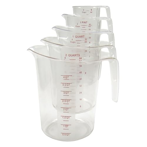 Winco 1 qt Clear 5 Piece Plastic Measuring Cup Set | Dishwasher safe, BPA-free, Stackable design, Heat resistant, Measuring, baking, or food-preparation - size: 5 Piece Set
