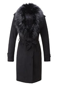 Bellivera Women's Faux Suede Leather Fleece Lined Trench Coat | Mid-length Winter Trendy Jacket Belted Sim Fit Outerwear with Detachable Faux Fur Collar - color: Black, size: Small