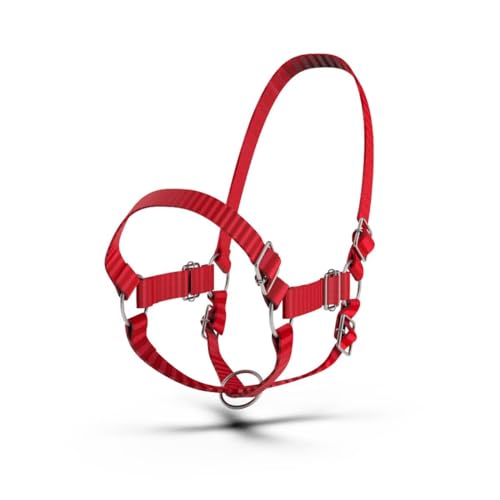 Adjustable Nylon Cow Halter | Calf Halter one Halter for (1 Year to Full Size) Easy Adjustable Straps elimates the Need of Ill-Fitting Cattle Halter - color: RED