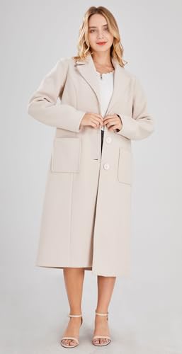 chouyatou Women's Big Notch Lapel Single Breasted Mid-Long Wool Blend Coat - color: Off-white, size: X-Small