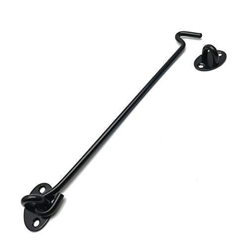 10" Hook and Eye Latch Barn Door Lock 2 Pack | 6mm Thick Stainless Steel, Rust-Resistant Black Coating, Stay Latched in Wind, Secure Privacy Latch, For Windows Barn Doors - size: ‎10-Inch