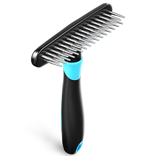 DOGI Deshedding Brush - Undercoat Rake for Dogs, Cats, Matted, Short, Long Hair Coats - Double Row Stainless Steel Pins - Reduce Shedding by 90% (Blue) - color: Blue