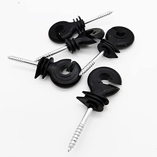 60 Pcs Electric Fence Insulator Screw-in Ring Post Wood with Tool | 1 Pcs Free Insulator Socket Tool, Black