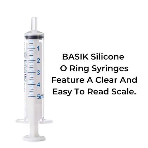 BASIK Silicone O Ring 5cc Reusable Feeding And Oral Syringe 10/Pack | Caps Included, Individually Wrapped, For Hand Feeding Small Animals, For Measurements
