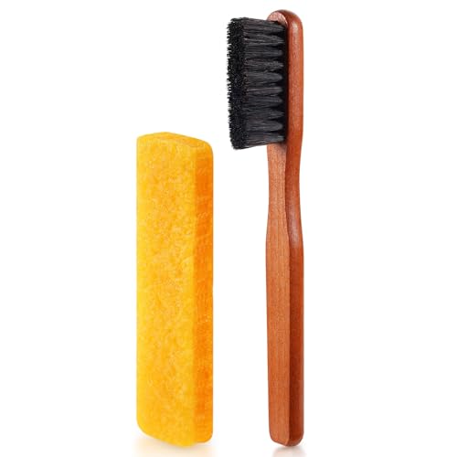 2 Pcs Suede Shoe Brush Nubuck Leather Cleaner Shoes Shine Dauber Crepe Applicators Set with Cleaning Eraser(Detailing Brush with Eraser) - style: Detailing Brush with Eraser