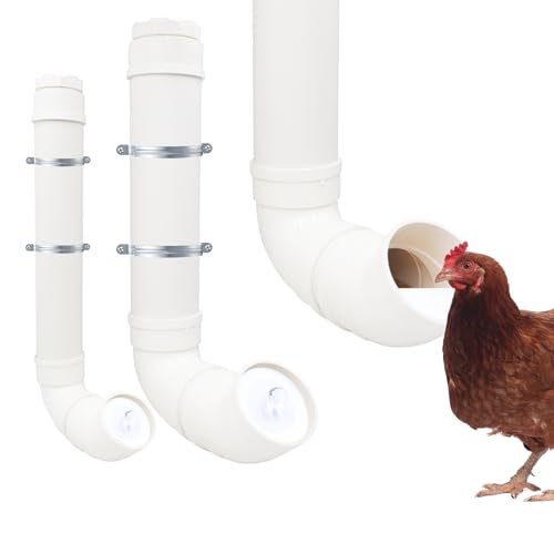 2-Pack Chicken Feeders No Waste, Chicken Feeder Kit with a Big One and a Small One, Automatic Chicken Feeder for Chicken Coop, PVC Gravity Poultry Feeders for Chickens, Ducks, Turkeys, Geese