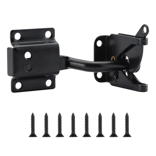 WellMade Self Locking Gate Latch Automatic Gravity Lever Door Lock for Wooden Fences, Heavy Duty Metal Gates, Vinyl Fence, Secure Pool, Garden Outdoor gate, Black with Screws