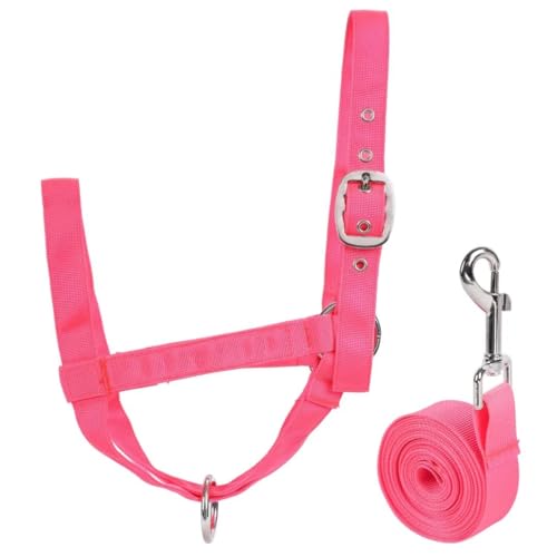 Cow Halter Cattle Halters Calf Halter with Leading Rope，Adjustable Nylon Livestock Cattle Halter，for Miniature Horse Donkey Goat Foal (Pink, Small) - color: Pink, size: Small