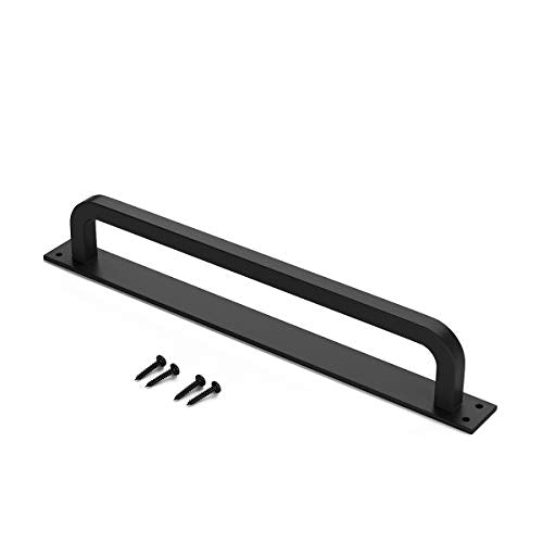 SMARTSTANDARD 12" Barn Door Handle, Black Flush Square Base Handle Pull | Solid Steel Frosted Black Surface, Heavy Duty Antique Rustic Handmade Barn Door Handle for Gate, Garage, Sheds
