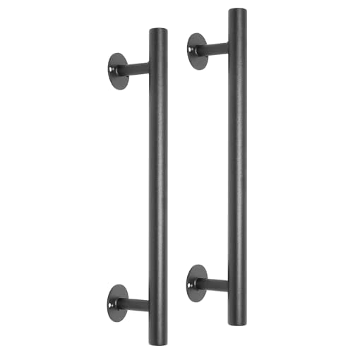 16'' Long Black Metal Door Pull Handles Pack of 2, Shed Door Handle, Outdoor Garage Fence Gate Handles, Modern Interior Cabinets Closet Furniture Pulls - size: 1 inch diameter, 16 inch length
