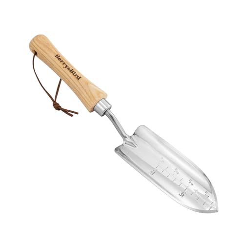 Berry&Bird Measuring Transplanting Trowel, 13.78" Stainless Steel Garden Shovel with Wood Handle - color: Measuring Transplanting Trowel, size: Small