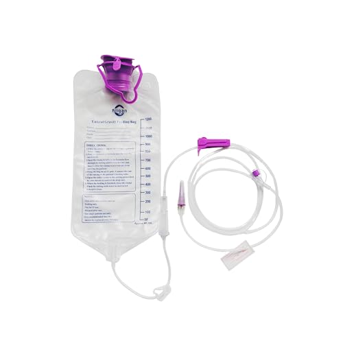 2 Pack Enteral Feeding Gravity Bag Sets, 1200ML Capacity, Large Bore with Tubing, Disposable Enteral Nutrition Bags